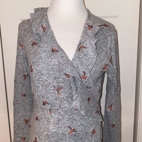 Altar’d State Floral Embroidered Wrap Sweater - Picture 2 of 5